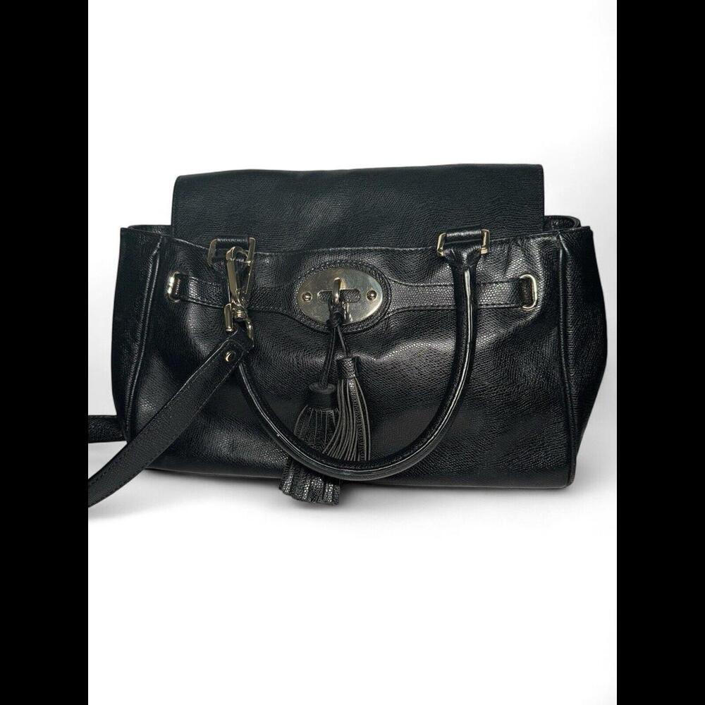 Talbots Black Women’s Leather Shoulder Bag Purse With Turnlock Closure